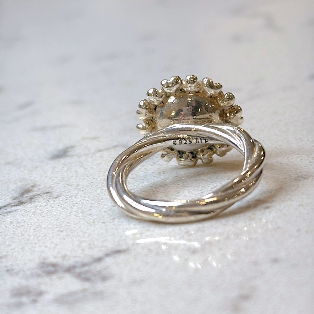 Retired Pandora Elegant Blue Floral 925 SS Ring Sz 7 - Picture 5 of 6